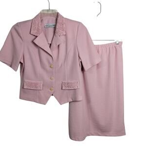 4950)Vintage Pablo Collection 2pcs Jacket Skirt Suit Pastel Pink Secretary Med?